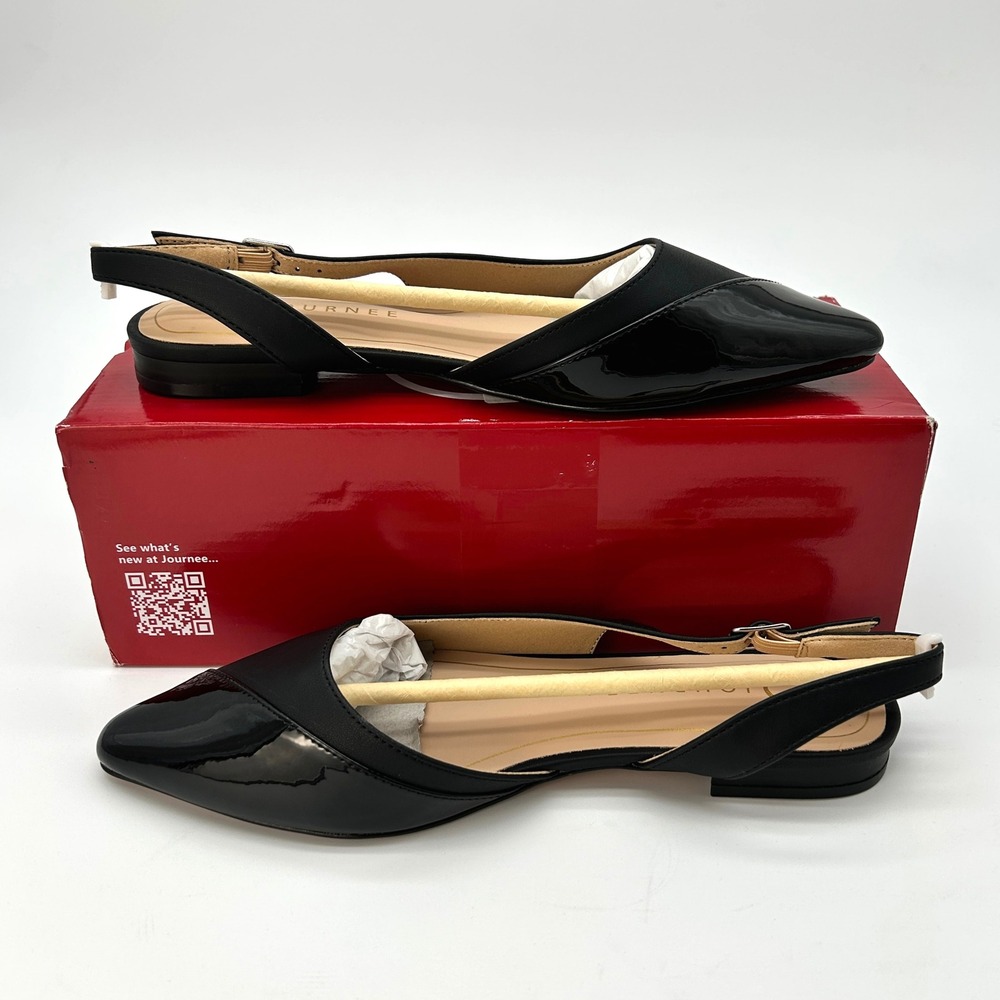 Slingback Flats Journee Collection Daphnne Womens Size 7 Black Vegan Leather NEW - Picture 2 of 7